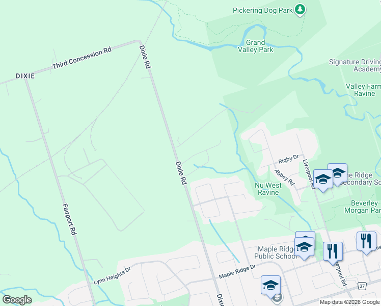 map of restaurants, bars, coffee shops, grocery stores, and more near 1118 Gossamer Drive in Pickering