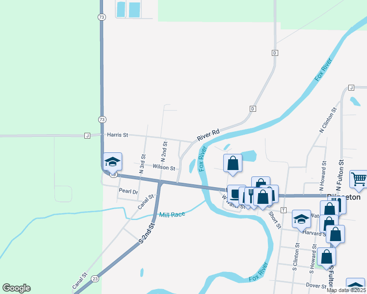 map of restaurants, bars, coffee shops, grocery stores, and more near 249 River Road in Princeton