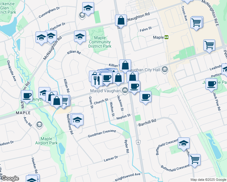 map of restaurants, bars, coffee shops, grocery stores, and more near 2333 Major Mackenzie Drive West in Vaughan