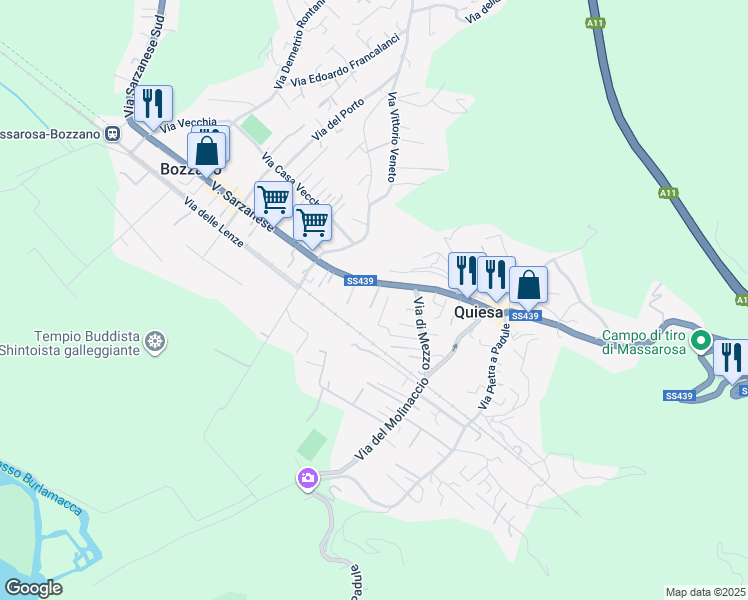 map of restaurants, bars, coffee shops, grocery stores, and more near 2050G Via Sarzanese Sud in Quiesa