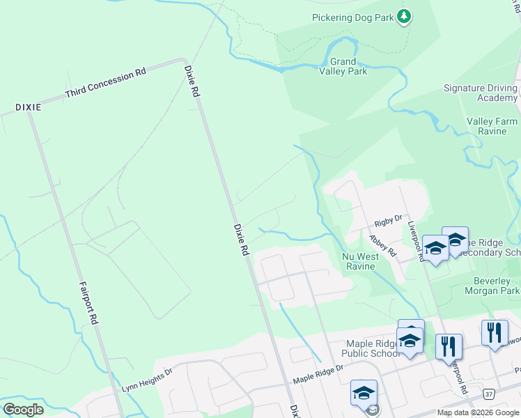 map of restaurants, bars, coffee shops, grocery stores, and more near 1126 Gossamer Drive in Pickering