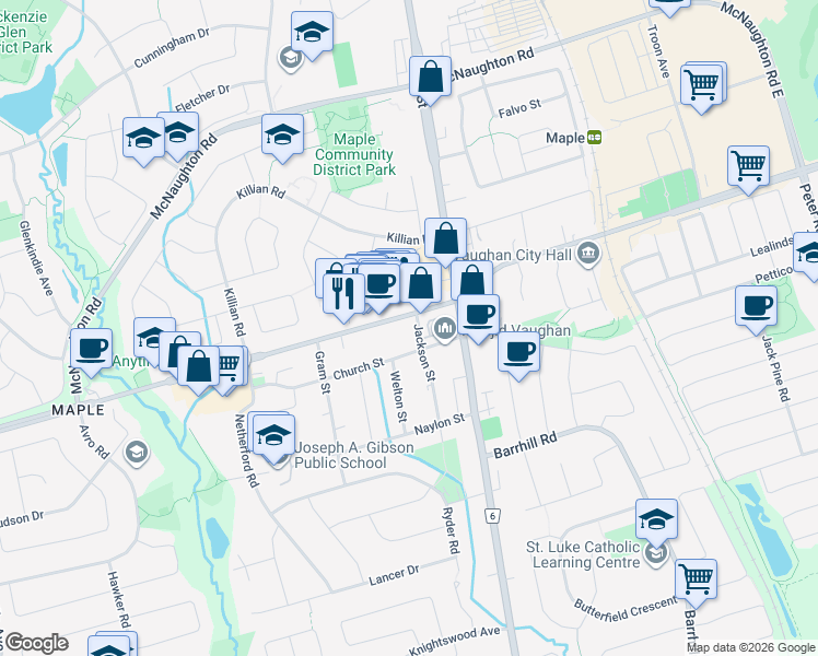 map of restaurants, bars, coffee shops, grocery stores, and more near 2333 Major Mackenzie Drive West in Vaughan