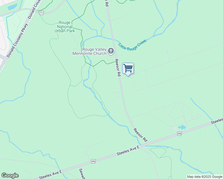 map of restaurants, bars, coffee shops, grocery stores, and more near 7300 Reesor Road in Markham