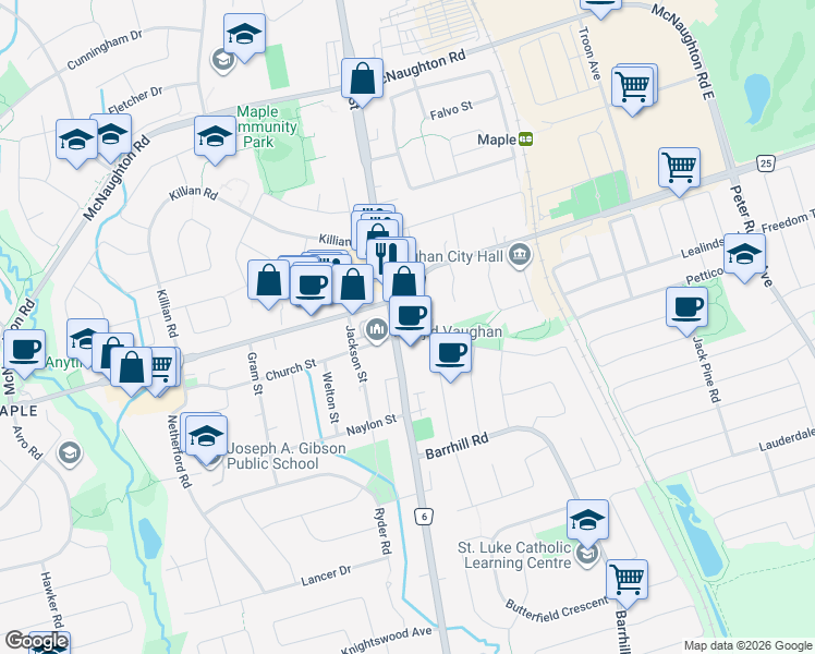 map of restaurants, bars, coffee shops, grocery stores, and more near 9973 Keele Street in Vaughan