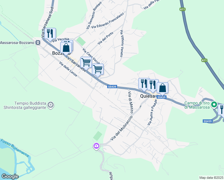 map of restaurants, bars, coffee shops, grocery stores, and more near 2050G Via Sarzanese Sud in Quiesa