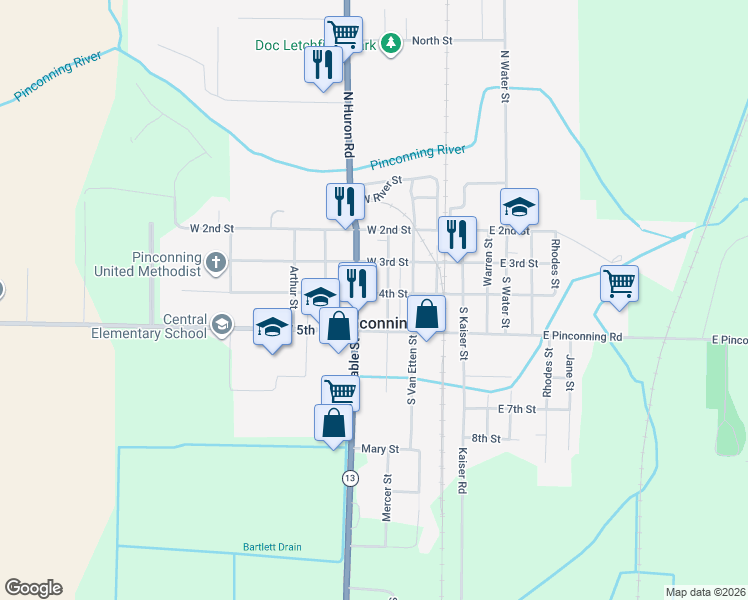 map of restaurants, bars, coffee shops, grocery stores, and more near in Pinconning