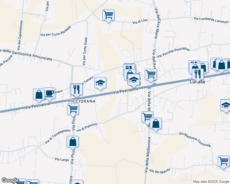 map of restaurants, bars, coffee shops, grocery stores, and more near 435 Via Pesciatina in Lucca