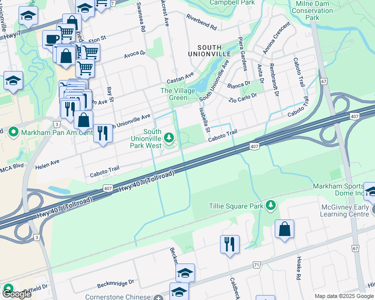 map of restaurants, bars, coffee shops, grocery stores, and more near 511 Caboto Trail in Markham
