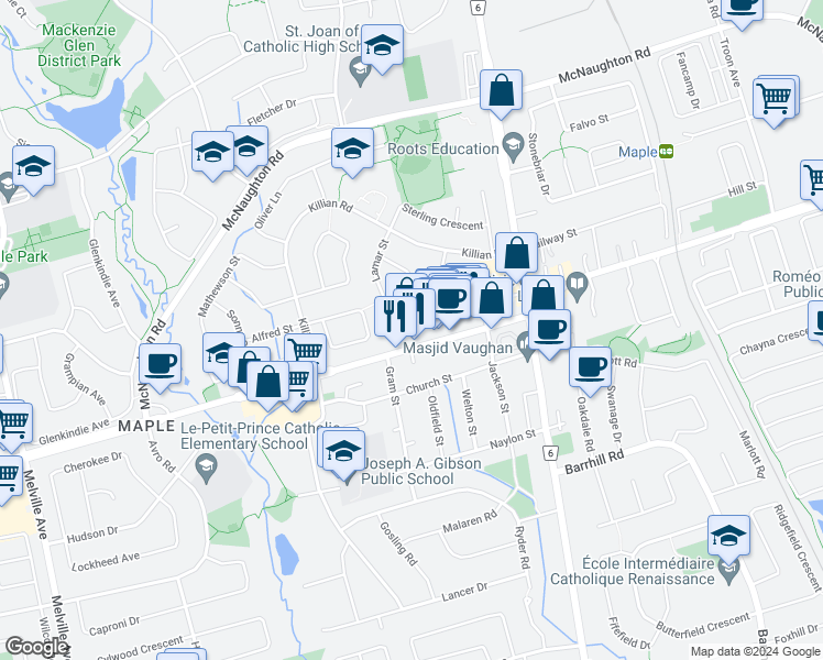 map of restaurants, bars, coffee shops, grocery stores, and more near 2354 York Regional Road 25 in Vaughan