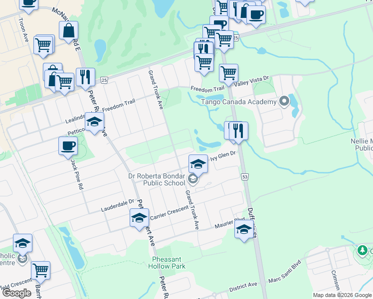 map of restaurants, bars, coffee shops, grocery stores, and more near 24 Muret Crescent in Vaughan