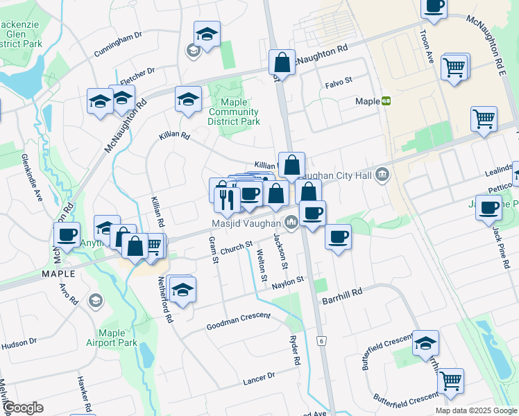 map of restaurants, bars, coffee shops, grocery stores, and more near 2333 Major Mackenzie Drive West in Vaughan