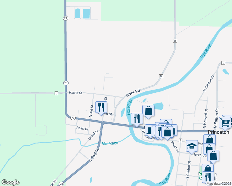 map of restaurants, bars, coffee shops, grocery stores, and more near 249 River Road in Princeton