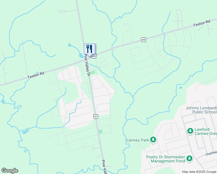 map of restaurants, bars, coffee shops, grocery stores, and more near 172 Purple Creek Road in Vaughan