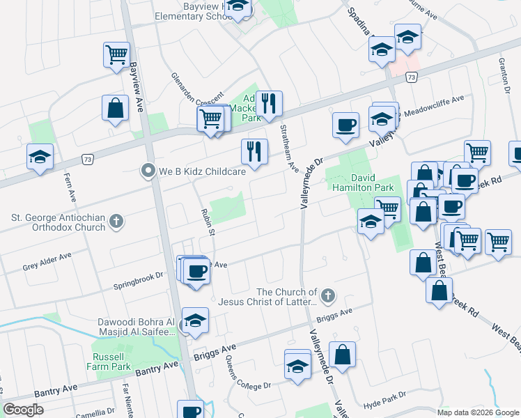 map of restaurants, bars, coffee shops, grocery stores, and more near in Richmond Hill