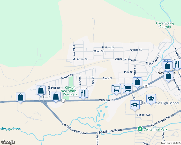 map of restaurants, bars, coffee shops, grocery stores, and more near 945-1099 Sunset St in Newcastle