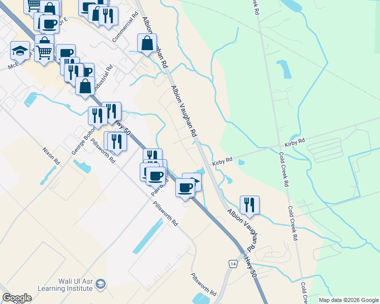 map of restaurants, bars, coffee shops, grocery stores, and more near 121 Morra Avenue in Bolton