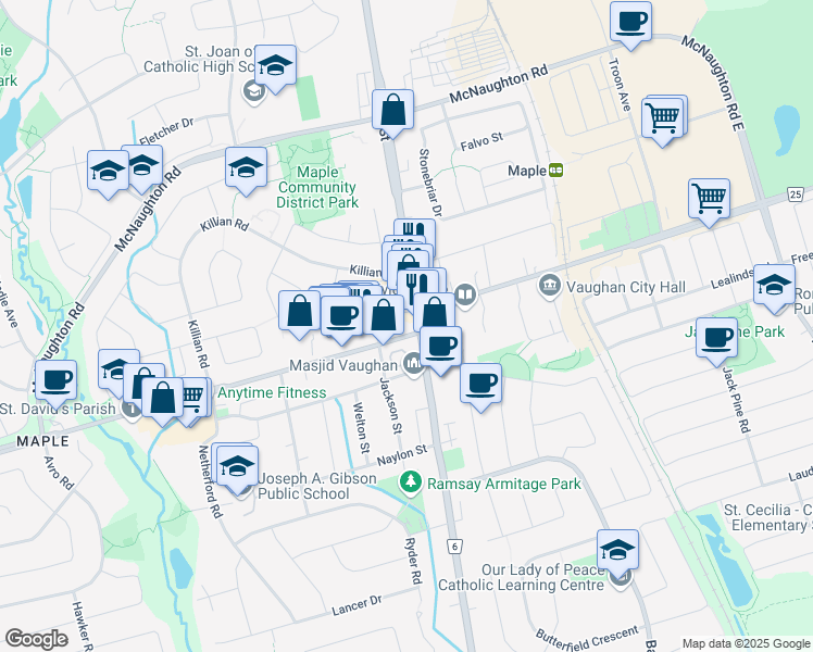 map of restaurants, bars, coffee shops, grocery stores, and more near 2266 Major Mackenzie Drive West in Vaughan