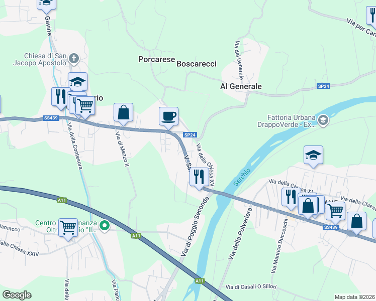 map of restaurants, bars, coffee shops, grocery stores, and more near 1980 Via Sarzanese in Lucca