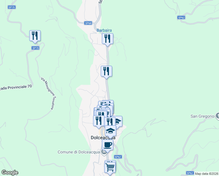 map of restaurants, bars, coffee shops, grocery stores, and more near 34 Via Provinciale in Dolceacqua