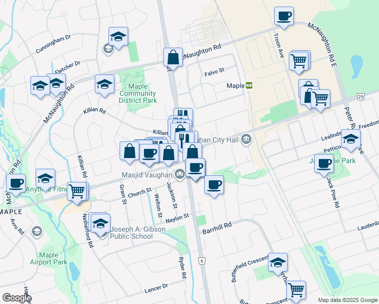 map of restaurants, bars, coffee shops, grocery stores, and more near 10019 Keele Street in Vaughan