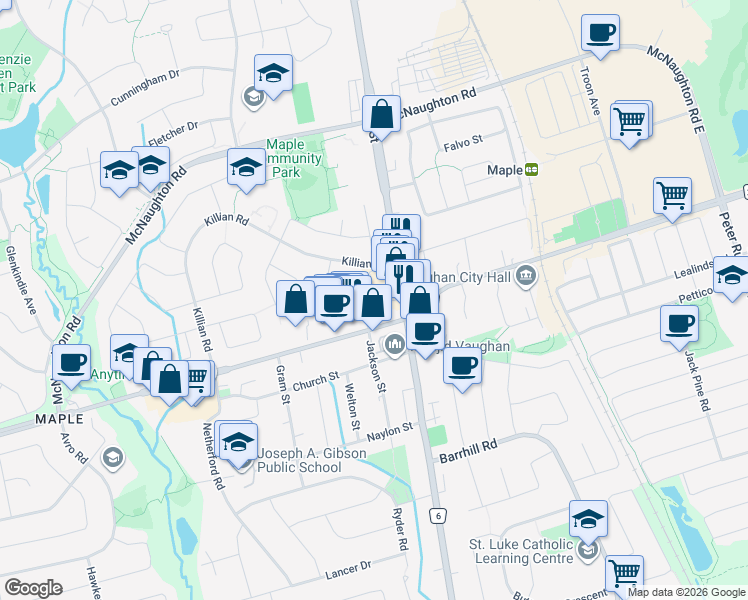 map of restaurants, bars, coffee shops, grocery stores, and more near 28 Golden Spruce Lane in Vaughan
