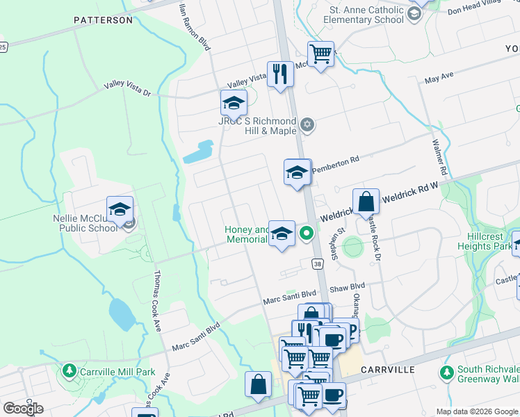 map of restaurants, bars, coffee shops, grocery stores, and more near in Vaughan