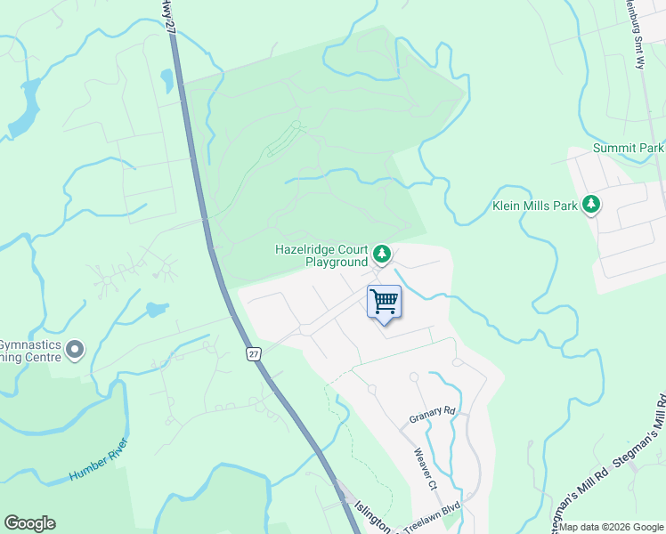 map of restaurants, bars, coffee shops, grocery stores, and more near 45 Winterlude Court in Vaughan