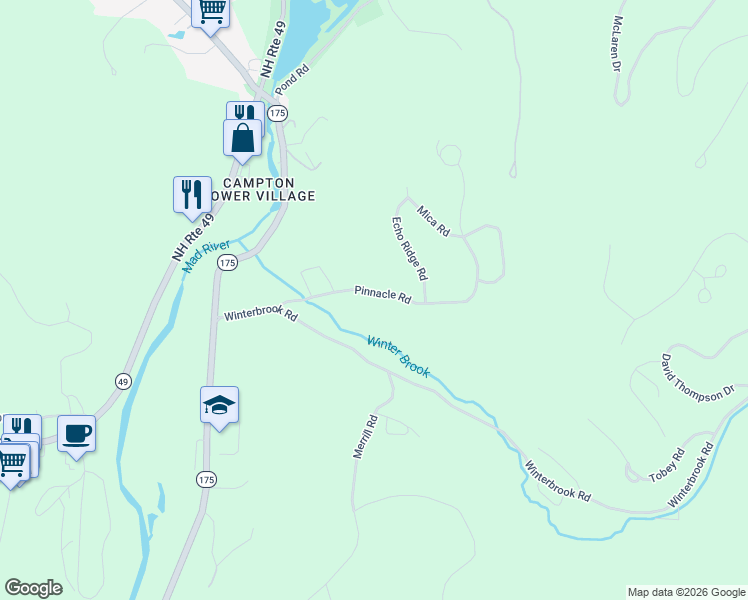 map of restaurants, bars, coffee shops, grocery stores, and more near 50 Pinnacle Road in Campton