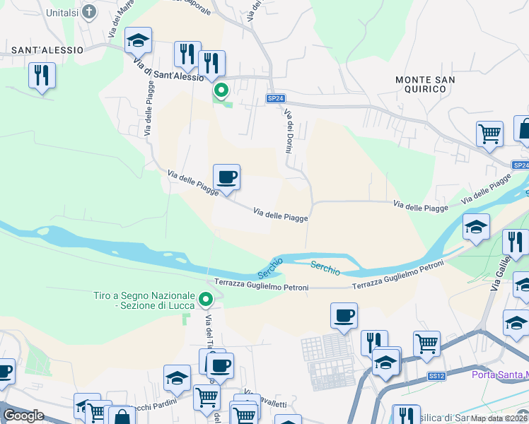 map of restaurants, bars, coffee shops, grocery stores, and more near 1352 Via delle Piagge in Lucca