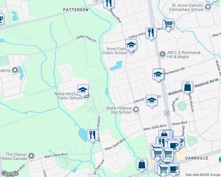 map of restaurants, bars, coffee shops, grocery stores, and more near 70 Rumsey Road in Vaughan