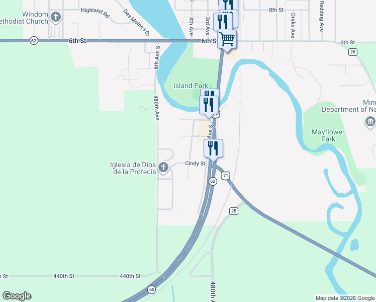map of restaurants, bars, coffee shops, grocery stores, and more near 252 Buckwheat Avenue in Windom