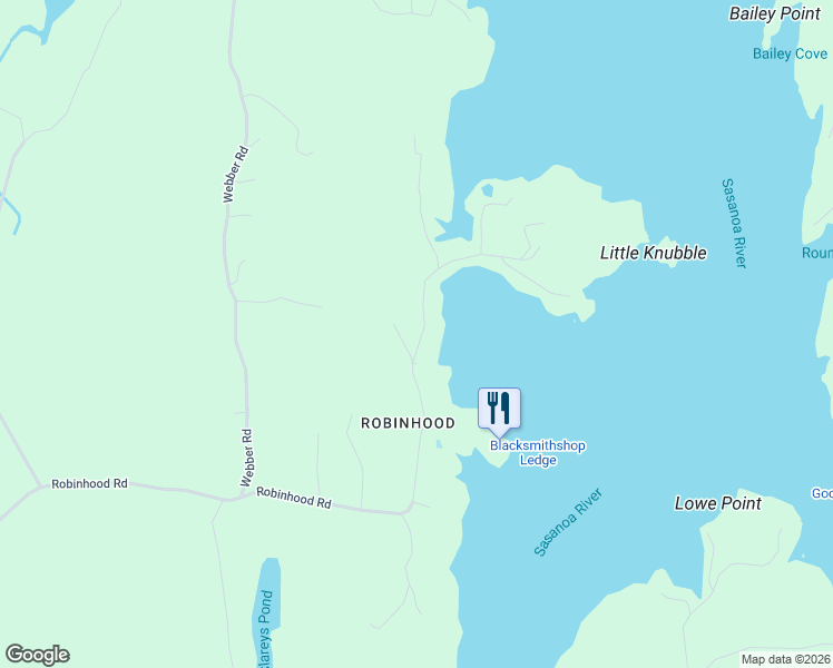 map of restaurants, bars, coffee shops, grocery stores, and more near 36 Knubble Road in Georgetown