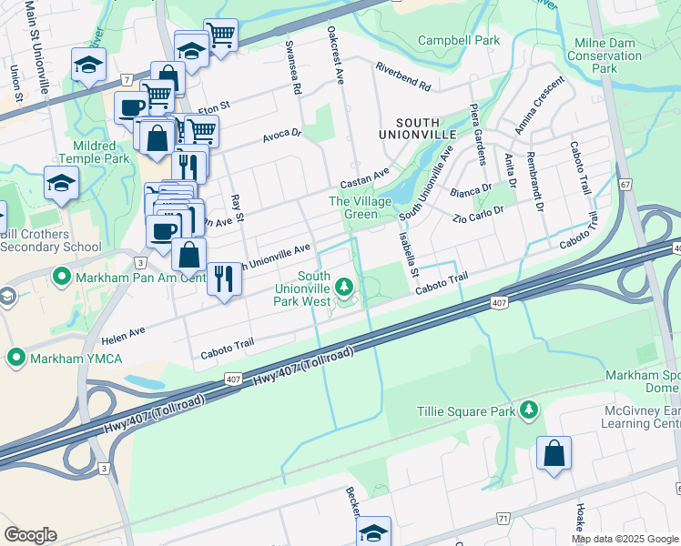 map of restaurants, bars, coffee shops, grocery stores, and more near 313 Helen Avenue in Markham