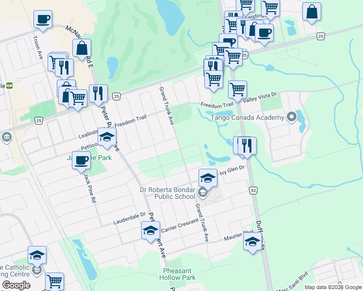 map of restaurants, bars, coffee shops, grocery stores, and more near 131 Muret Crescent in Vaughan