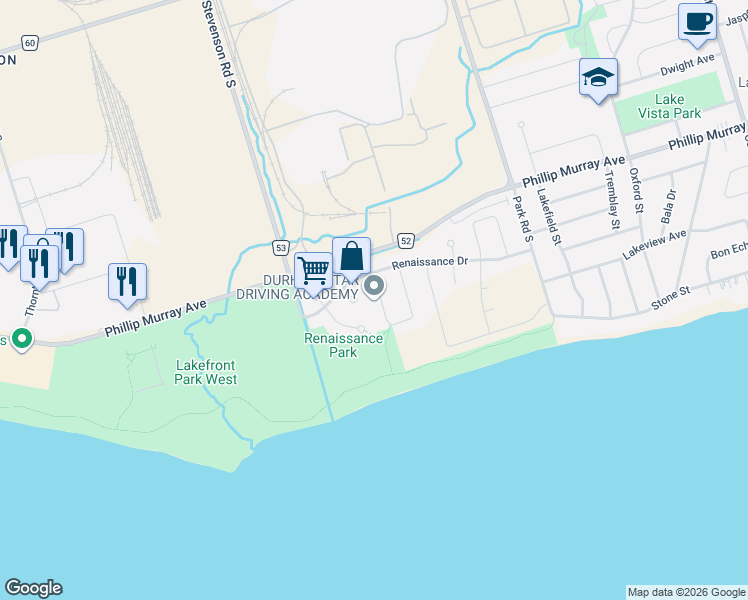 map of restaurants, bars, coffee shops, grocery stores, and more near 1569 Connery Crescent in Oshawa