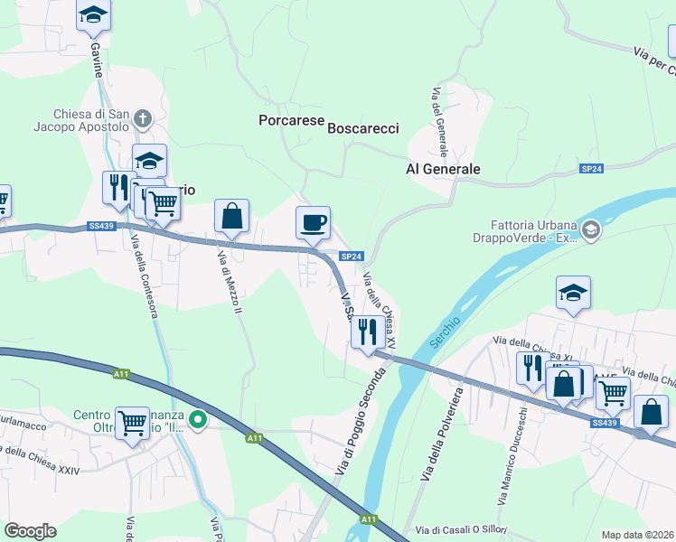 map of restaurants, bars, coffee shops, grocery stores, and more near 1980 Via Sarzanese in Lucca