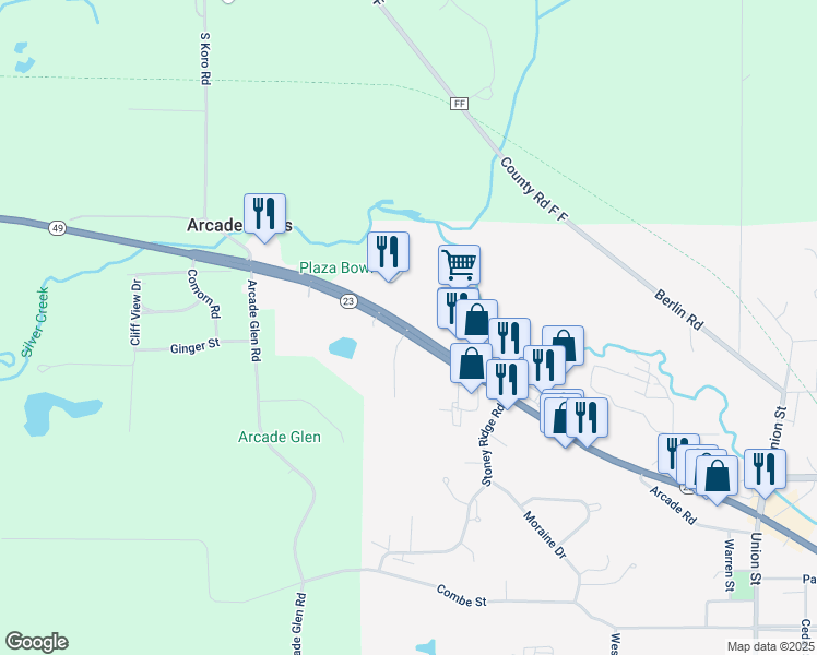 map of restaurants, bars, coffee shops, grocery stores, and more near 1200 West Fond Du Lac Street in Ripon