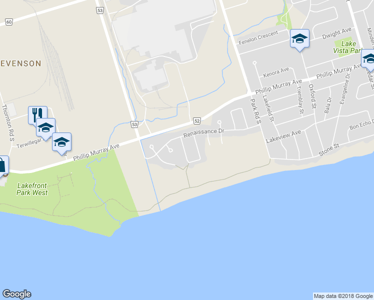 map of restaurants, bars, coffee shops, grocery stores, and more near 1538 Connery Crescent in Oshawa