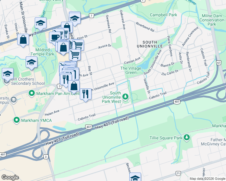map of restaurants, bars, coffee shops, grocery stores, and more near 262 Helen Avenue in Markham