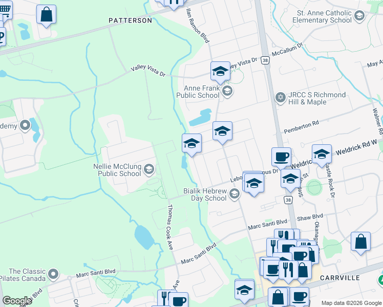 map of restaurants, bars, coffee shops, grocery stores, and more near 70 Rumsey Road in Vaughan