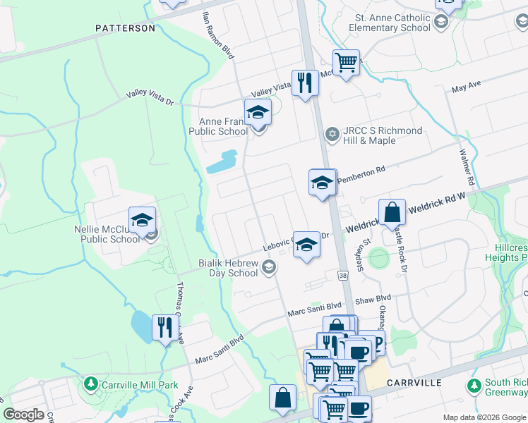 map of restaurants, bars, coffee shops, grocery stores, and more near 61 Gamla Road in Vaughan