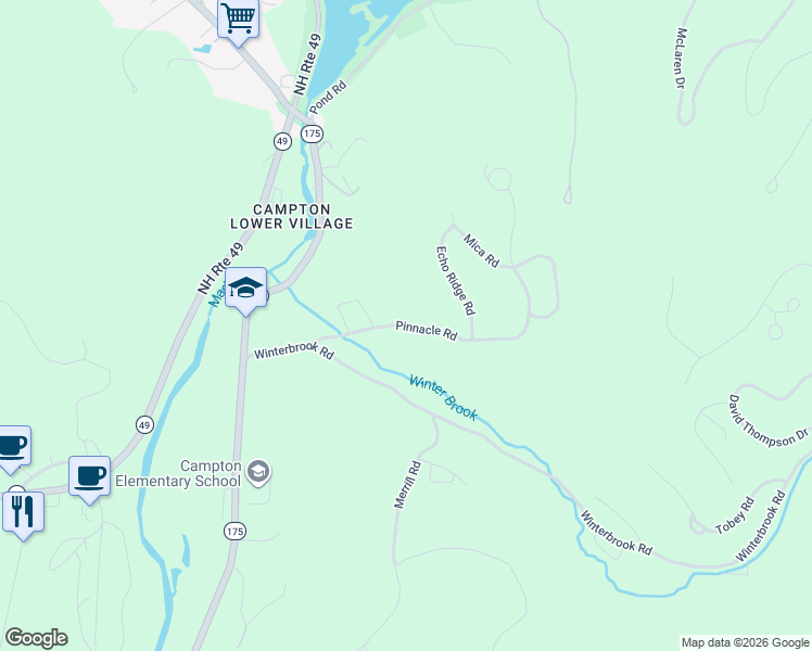 map of restaurants, bars, coffee shops, grocery stores, and more near Pinnacle Road in Campton