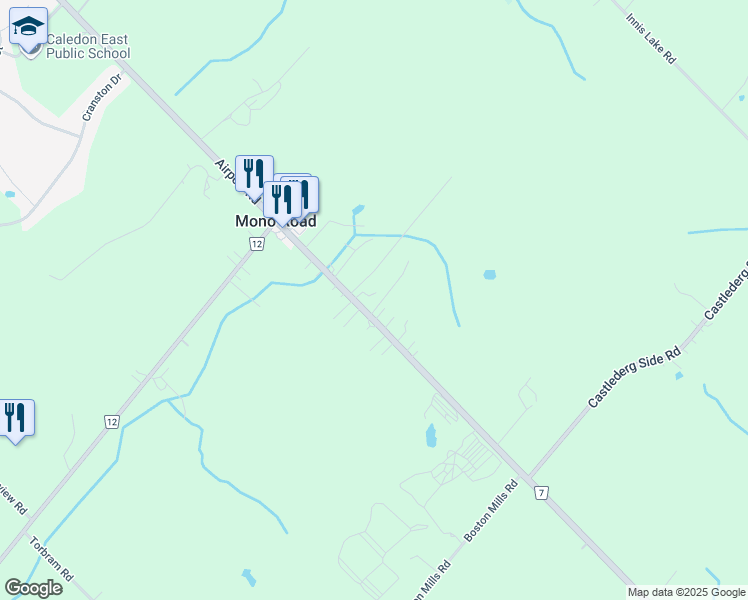map of restaurants, bars, coffee shops, grocery stores, and more near 15245 Airport Road in Caledon