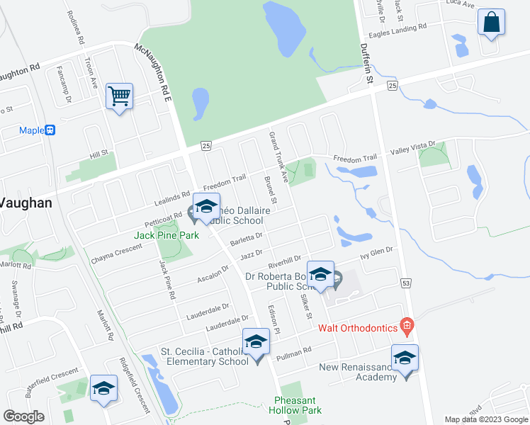 map of restaurants, bars, coffee shops, grocery stores, and more near 261 Oberfrick Avenue in Vaughan