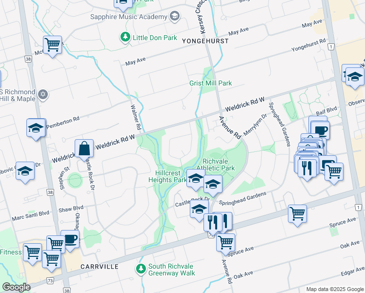 map of restaurants, bars, coffee shops, grocery stores, and more near 4 Kilkenny Place in Richmond Hill