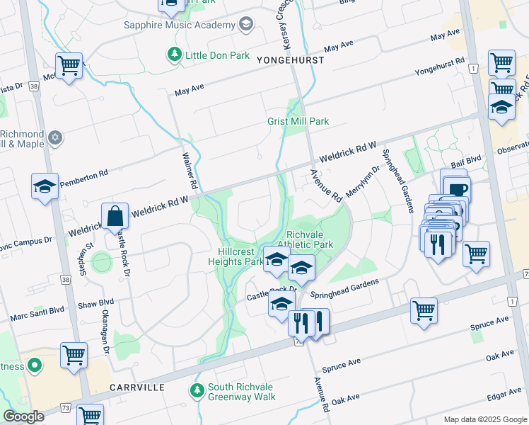 map of restaurants, bars, coffee shops, grocery stores, and more near in Richmond Hill