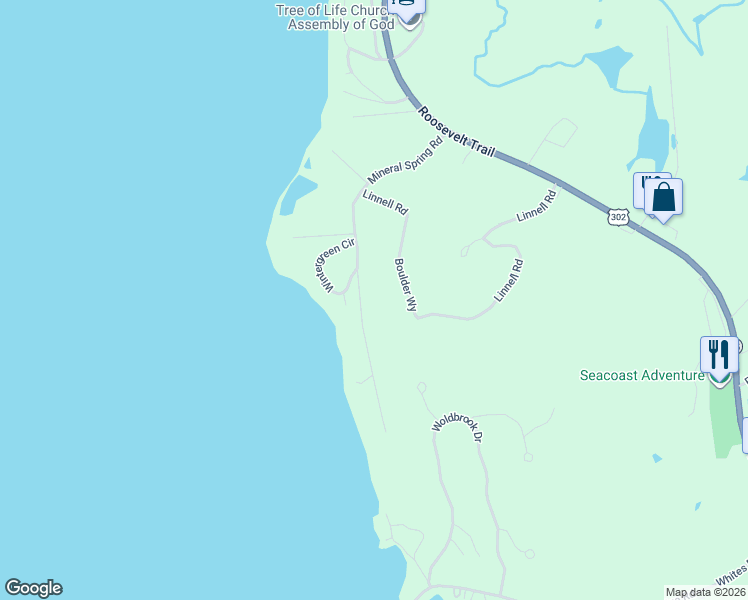 map of restaurants, bars, coffee shops, grocery stores, and more near 106 Mineral Spring Road in Windham