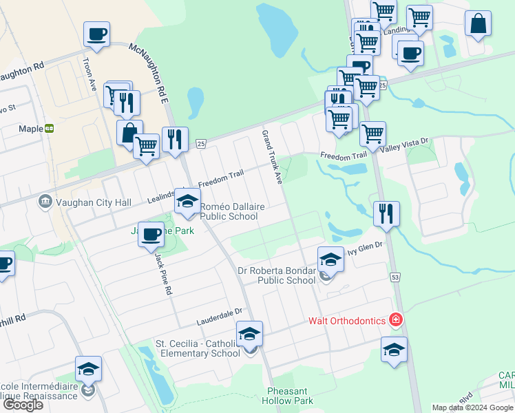 map of restaurants, bars, coffee shops, grocery stores, and more near 265 Oberfrick Avenue in Vaughan