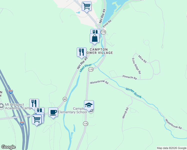map of restaurants, bars, coffee shops, grocery stores, and more near 1180 New Hampshire Route 175 in Campton