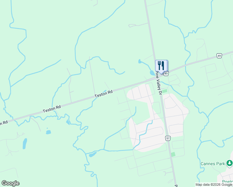 map of restaurants, bars, coffee shops, grocery stores, and more near 4801 Teston Road in Vaughan